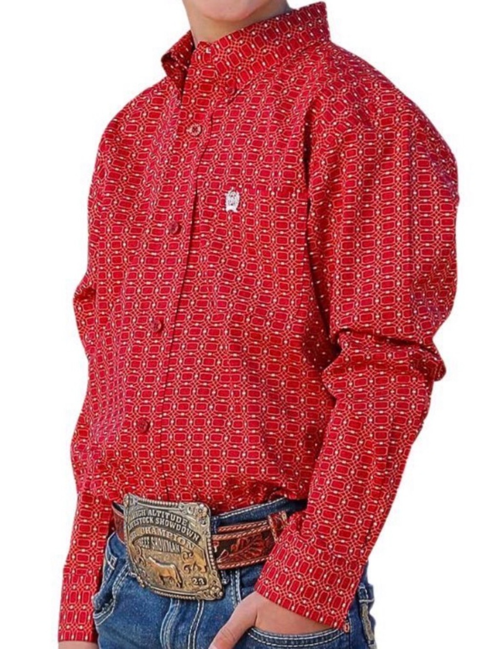 Cinch Boys Red Geometric Button-Down Western Shirt